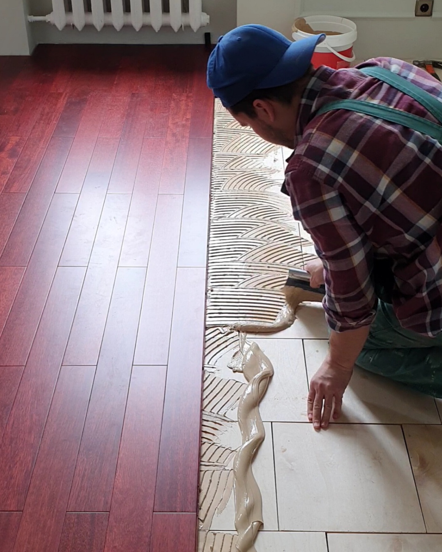 Installing merbau solid wood flooring over the prepared plywood base