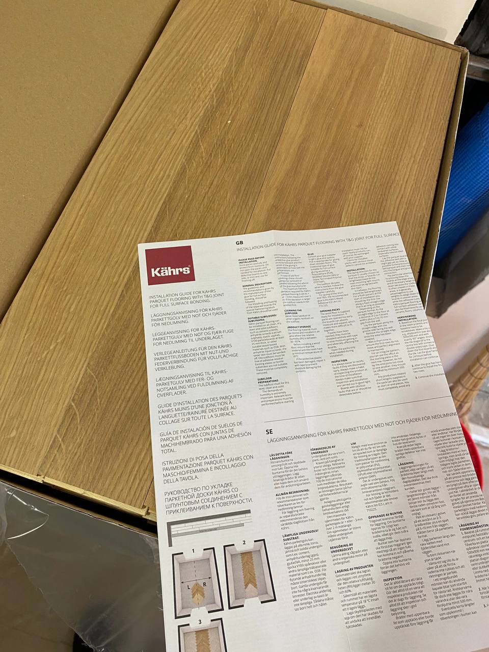 Kahrs parquet board and installation guide before the project started